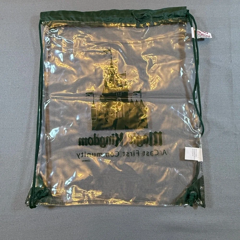 Disney Magic Kingdom Cast Member Clear Drawstring Backpack Green Bag 2014 2249